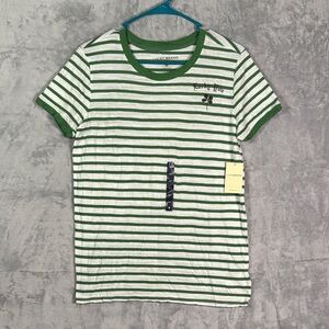 NWT New Lucky Brand White Green Striped Short Sleeve T Shirt Size XS